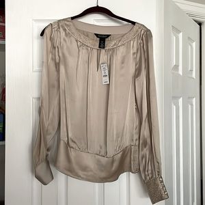 WHBM Size 0 Beige 100% Silk L/S top